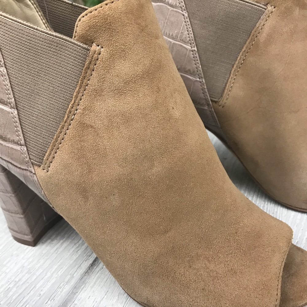 Marc Fisher Tan Suede Open Toe Block Heel Booties… - image 6
